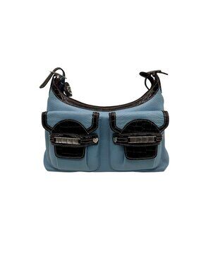 Brighton Sky Blue Pebbled Leather And Croc-Embossed Shoulder Bag